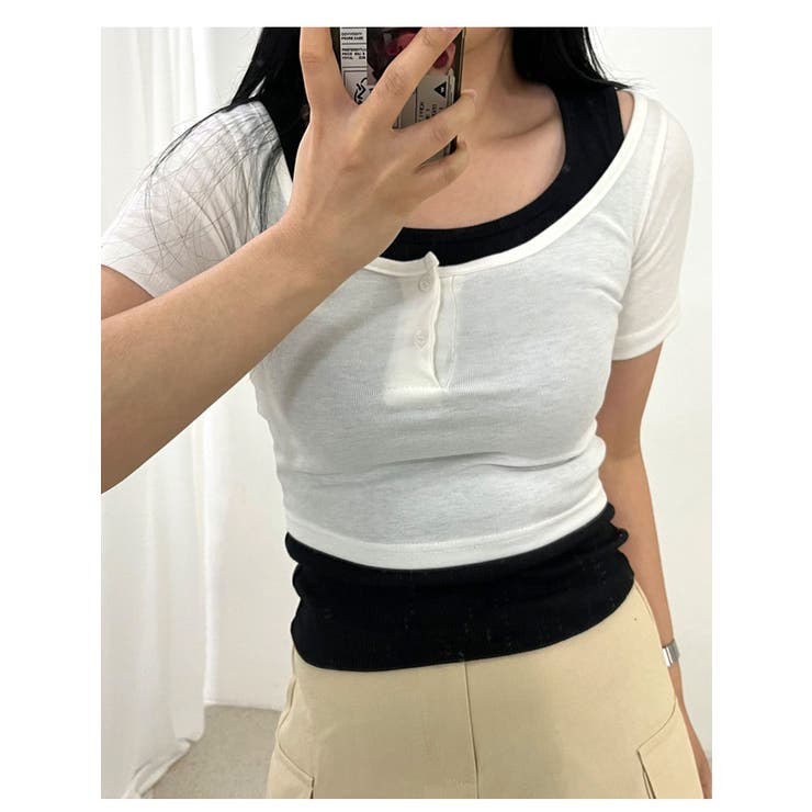 2点セットクロップド丈半袖tシャツ+タンクトップ Y2K