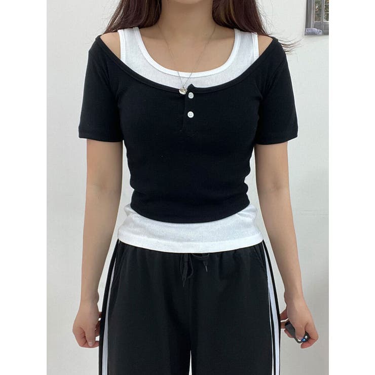 2点セットクロップド丈半袖tシャツ+タンクトップ Y2K