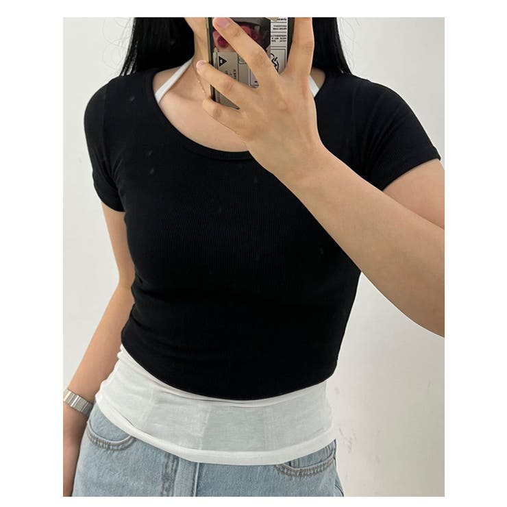 2点セット クロップド半袖tシャツ+ホルダーネックキャミソール