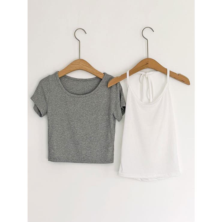 2点セット クロップド半袖tシャツ+ホルダーネックキャミソール