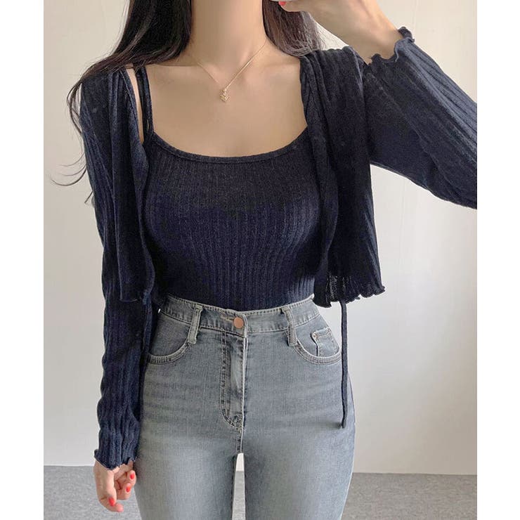 ネイビー | セットアップ レディース リブニット | VIVID LADY