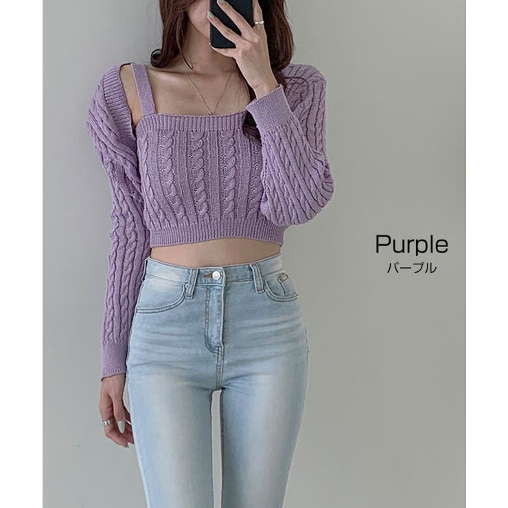 夏から秋にかけて着やすいケーブルニットボレロセット セットアップ レディース | VIVID LADY | 詳細画像9 