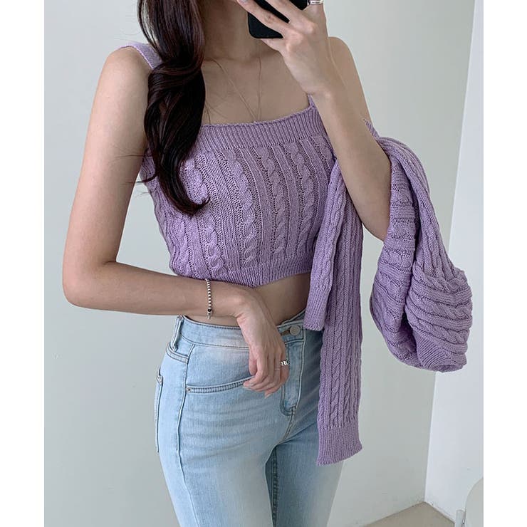 夏から秋にかけて着やすいケーブルニットボレロセット セットアップ レディース | VIVID LADY | 詳細画像12 