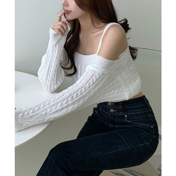 夏から秋にかけて着やすいケーブルニットボレロセット セットアップ レディース | VIVID LADY | 詳細画像15 