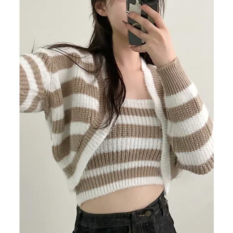 ベージュ | ニットセットアップ シアークロップド丈トップス 2点セット | VIVID LADY