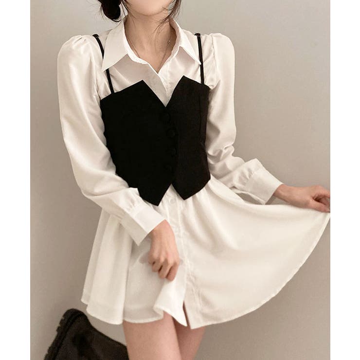なーこ　ベストとPARIGOTシャツワンピース　2点 ギャザーシャツ ワンピース マタニティ・授乳服【出産後も長く