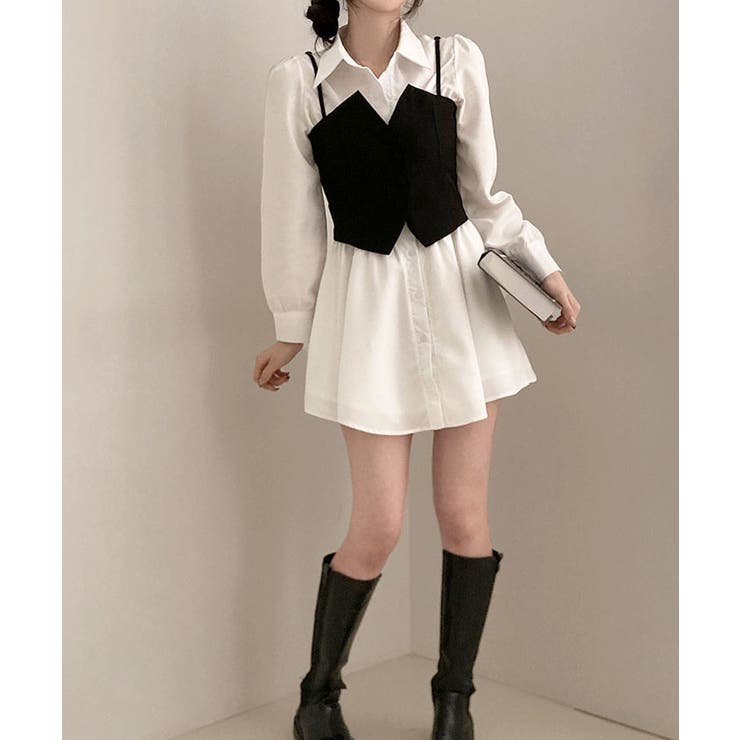 2wayシャツワンピース+キャザー入りベストセット Y2K セットアップ[品番：KH000014455]｜VIVID  LADY（ビビッドレディー）のレディースファッション通販｜SHOPLIST（ショップリスト）