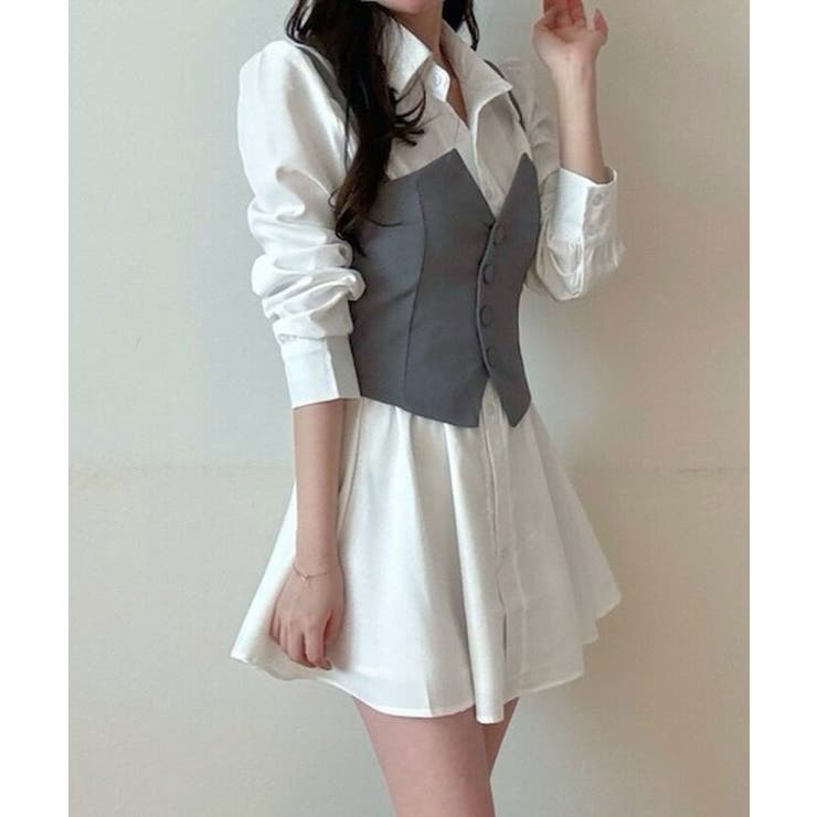 2wayシャツワンピース+キャザー入りベストセット Y2K セットアップ[品番：KH000014455]｜VIVID  LADY（ビビッドレディー）のレディースファッション通販｜SHOPLIST（ショップリスト）