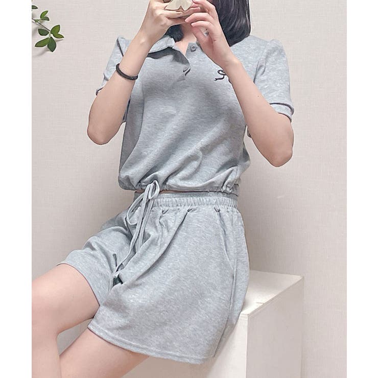 ポロカラーTシャツ ショートパンツ セットアップ[品番