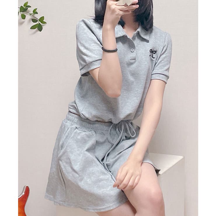 ポロカラーTシャツ ショートパンツ セットアップ[品番