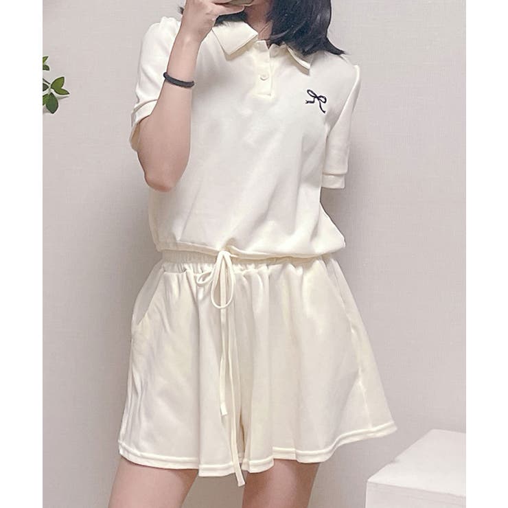クリーム | ポロカラーTシャツ ショートパンツ セットアップ | VIVID LADY