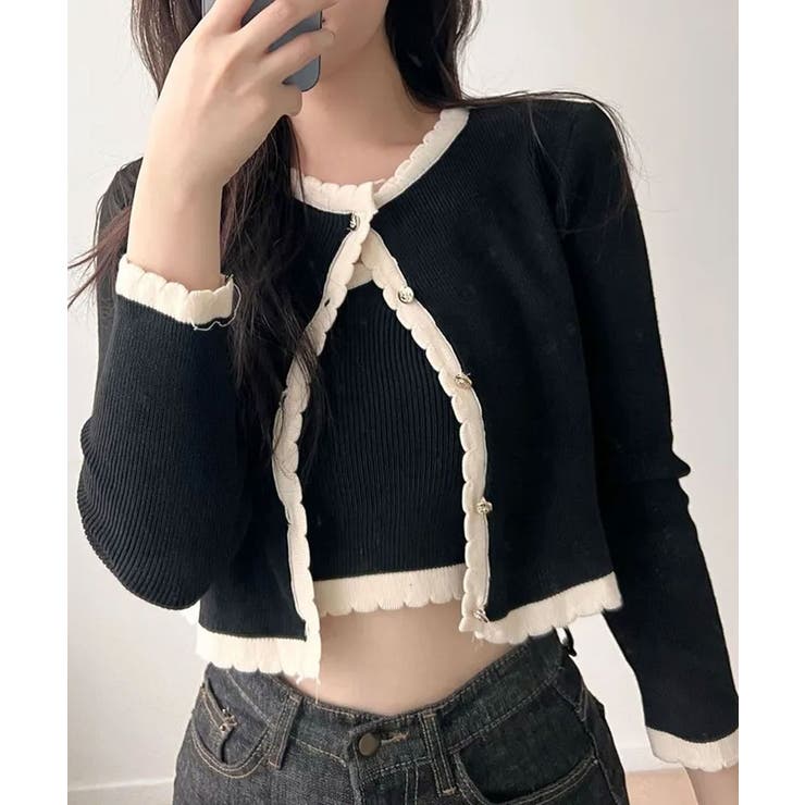 バイカラーニットカーディガンアンサンブル | VIVID LADY | 詳細画像1 