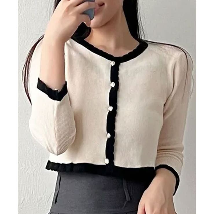 アイボリー | バイカラーニットカーディガンアンサンブル | VIVID LADY