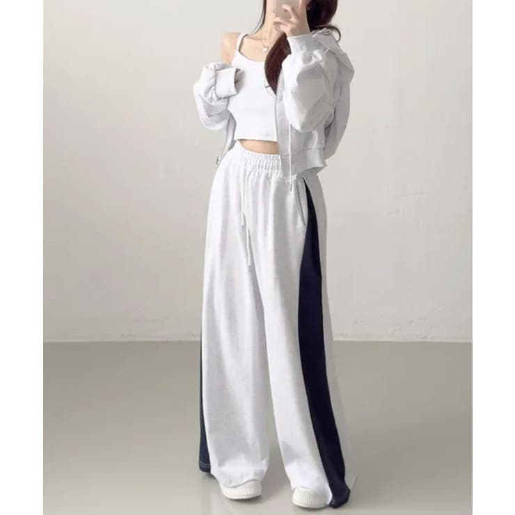 ダブルジップパーカー×キャミ×ワイドパンツ スウェット3点セット | VIVID LADY | 詳細画像4 