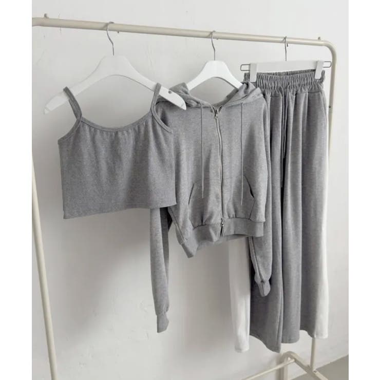 ダブルジップパーカー×キャミ×ワイドパンツ スウェット3点セット | VIVID LADY | 詳細画像18 