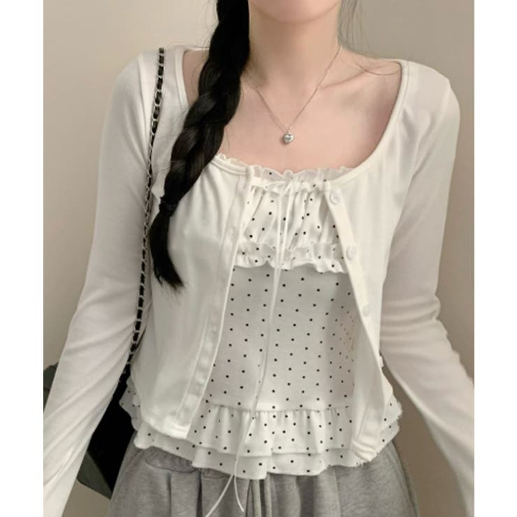 ドットフリルキャミソール×ショートカーディガン アンサンブル | VIVID LADY | 詳細画像2 