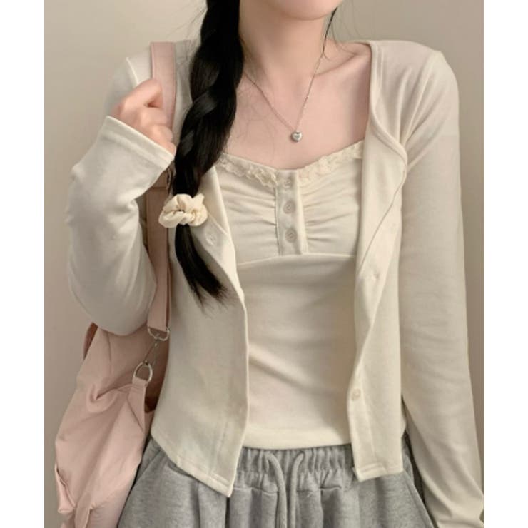 クリーム | ヘンリーレースキャミ×ショートカーデ アンサンブル | VIVID LADY