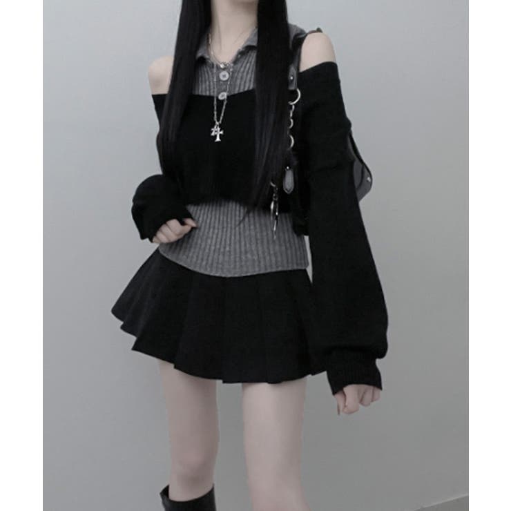 レイヤードニットアンサンブル ショートトップス＋カラーニット | VIVID LADY | 詳細画像1 