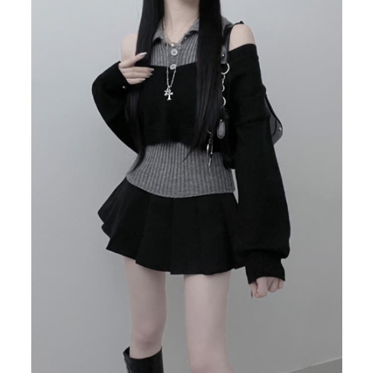 レイヤードニットアンサンブル ショートトップス＋カラーニット | VIVID LADY | 詳細画像2 