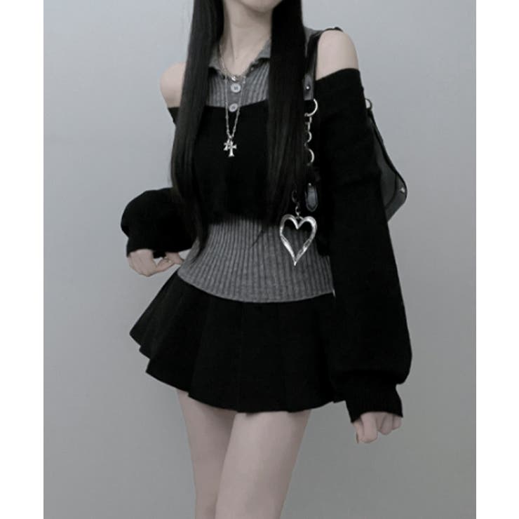 レイヤードニットアンサンブル ショートトップス＋カラーニット | VIVID LADY | 詳細画像4 