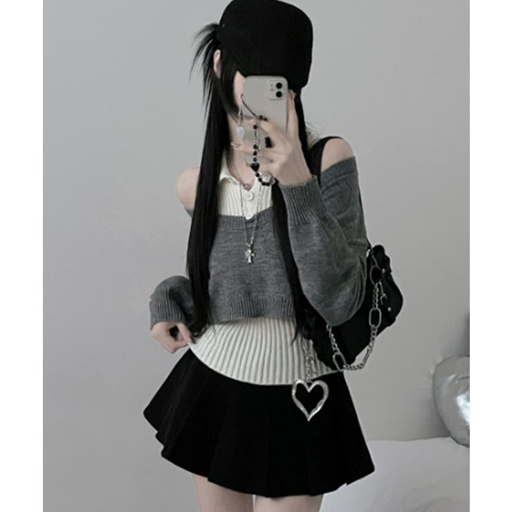 レイヤードニットアンサンブル ショートトップス＋カラーニット | VIVID LADY | 詳細画像9 