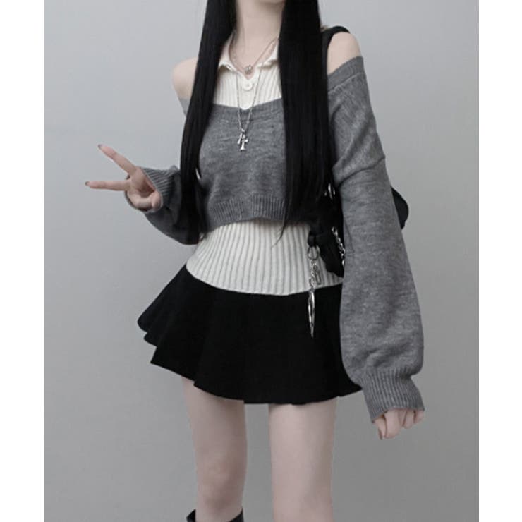 レイヤードニットアンサンブル ショートトップス＋カラーニット | VIVID LADY | 詳細画像12 