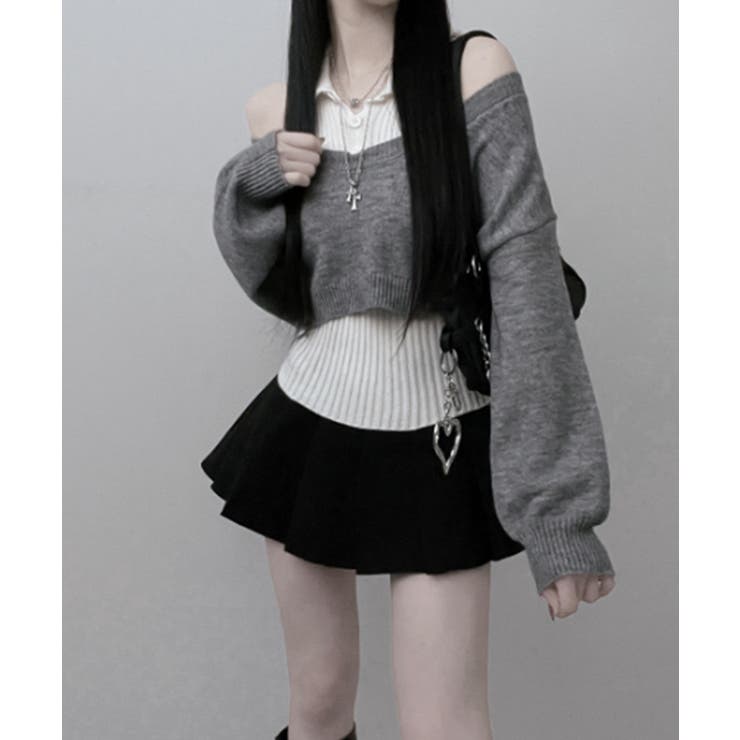 レイヤードニットアンサンブル ショートトップス＋カラーニット | VIVID LADY | 詳細画像13 