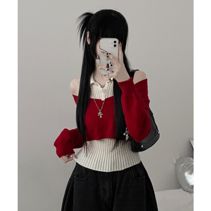 レイヤードニットアンサンブル ショートトップス＋カラーニット | VIVID LADY | 詳細画像15 