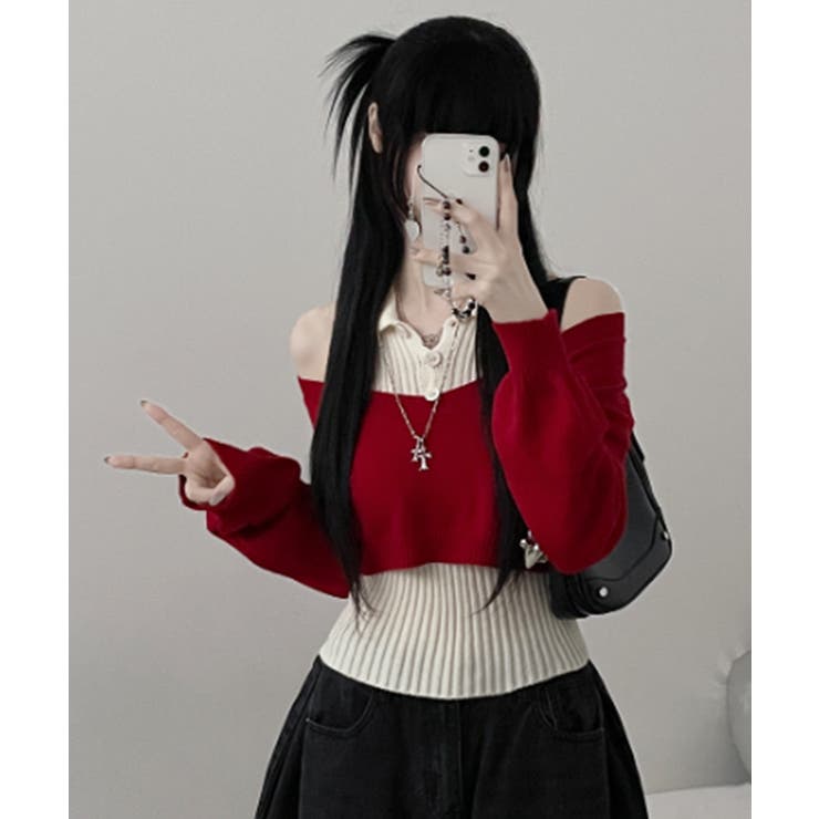 レイヤードニットアンサンブル ショートトップス＋カラーニット | VIVID LADY | 詳細画像16 