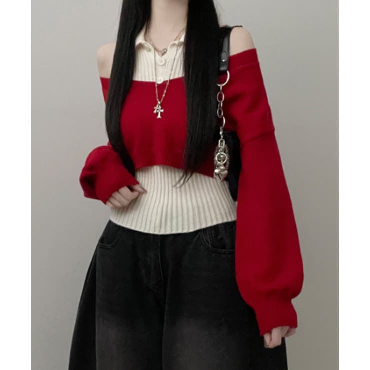 レイヤードニットアンサンブル ショートトップス＋カラーニット | VIVID LADY | 詳細画像17 