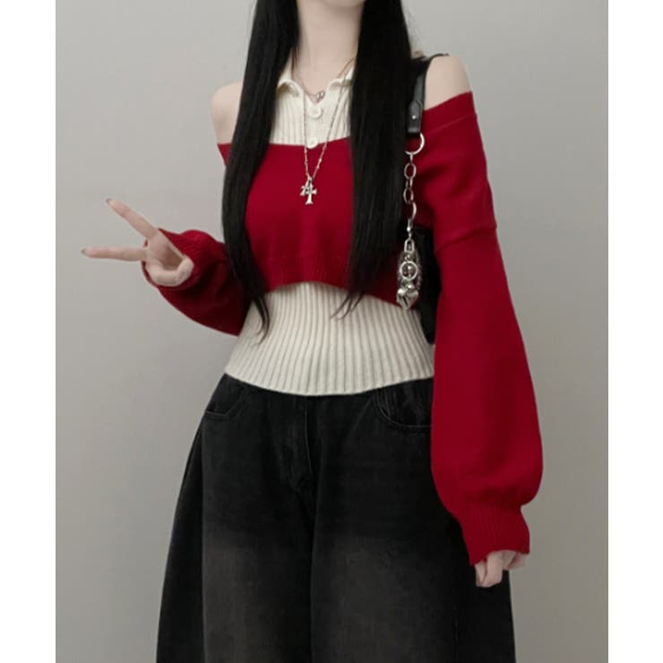 レイヤードニットアンサンブル ショートトップス＋カラーニット | VIVID LADY | 詳細画像18 