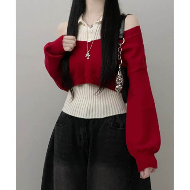 レイヤードニットアンサンブル ショートトップス＋カラーニット | VIVID LADY | 詳細画像19 