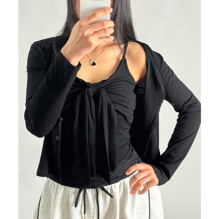 ブラック | リボンカップキャミ×ショートカーデアンサンブル | VIVID LADY