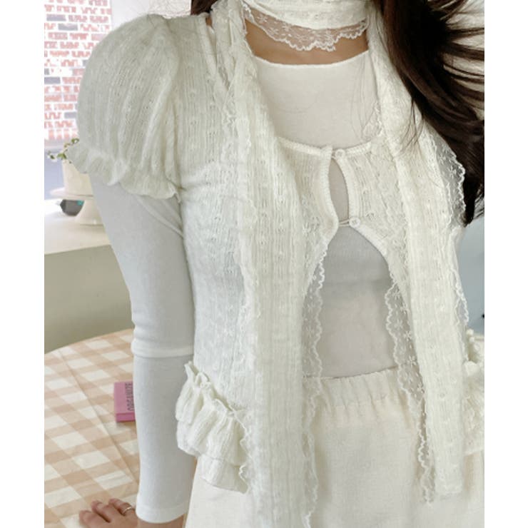 アイボリー | フリルニットカーディガン アンサンブル3点セット | VIVID LADY