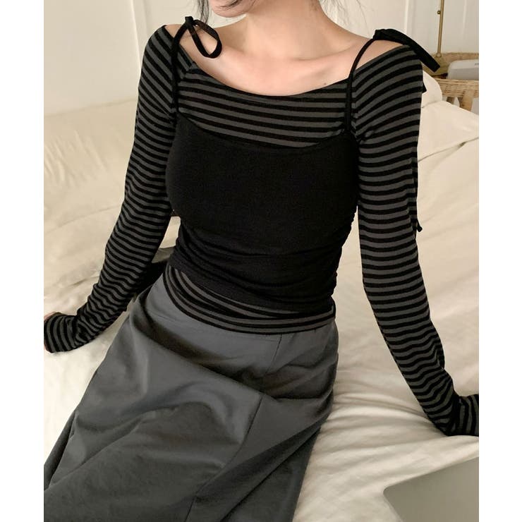 ボーダーTシャツ×シャーリングキャミソール アンサンブル | VIVID LADY | 詳細画像2 