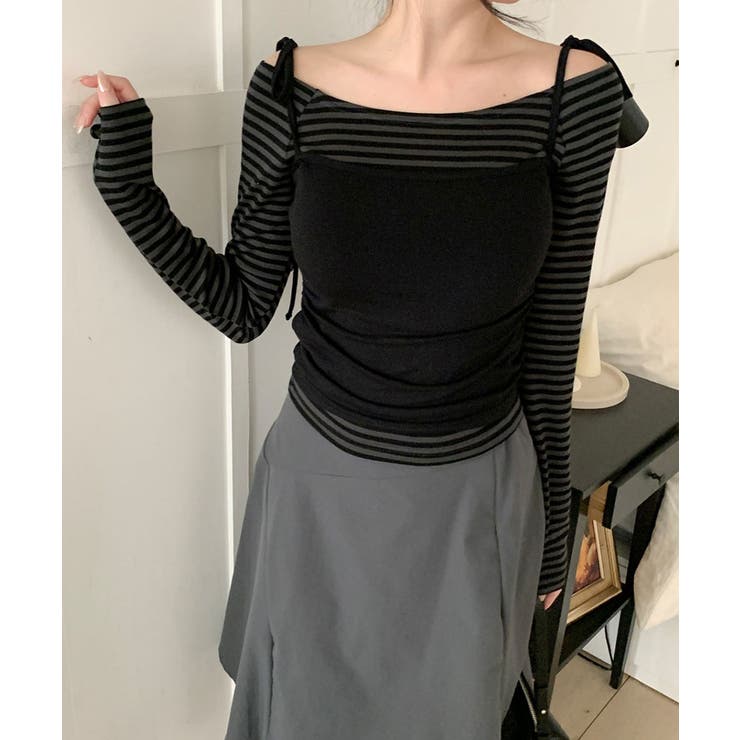 ボーダーTシャツ×シャーリングキャミソール アンサンブル | VIVID LADY | 詳細画像8 