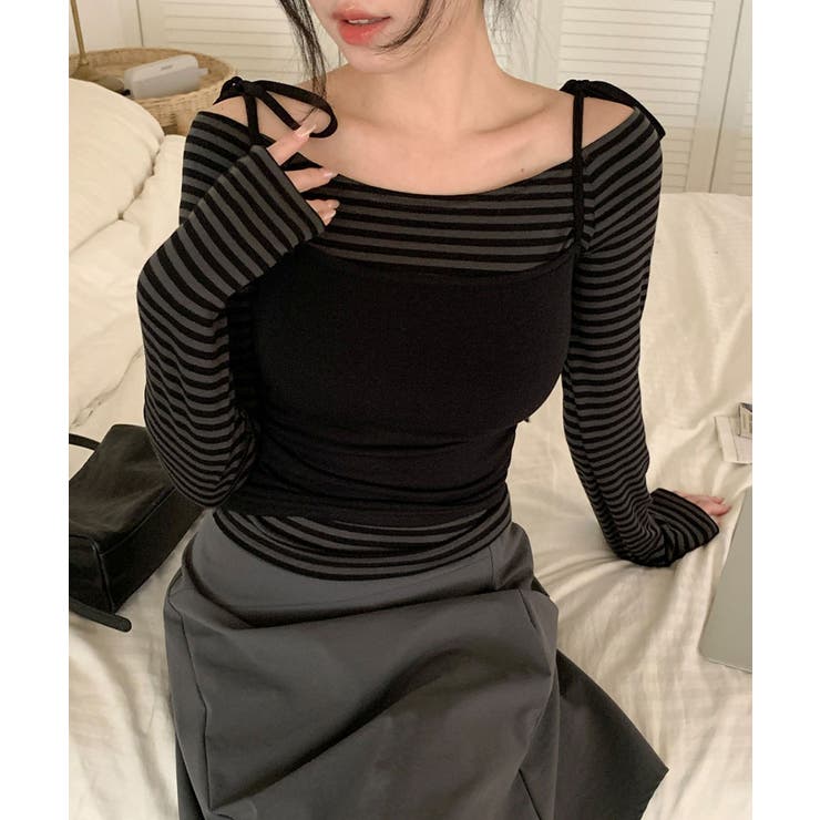 ボーダーTシャツ×シャーリングキャミソール アンサンブル | VIVID LADY | 詳細画像3 