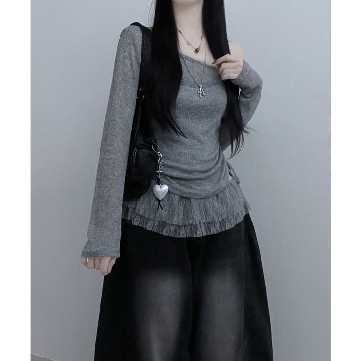 ワンショルダーニット＆レースフリルキャミソール アンサンブル | VIVID LADY | 詳細画像2 