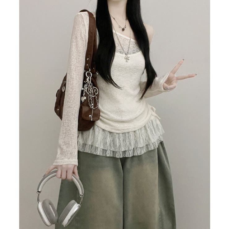 ワンショルダーニット＆レースフリルキャミソール アンサンブル | VIVID LADY | 詳細画像11 