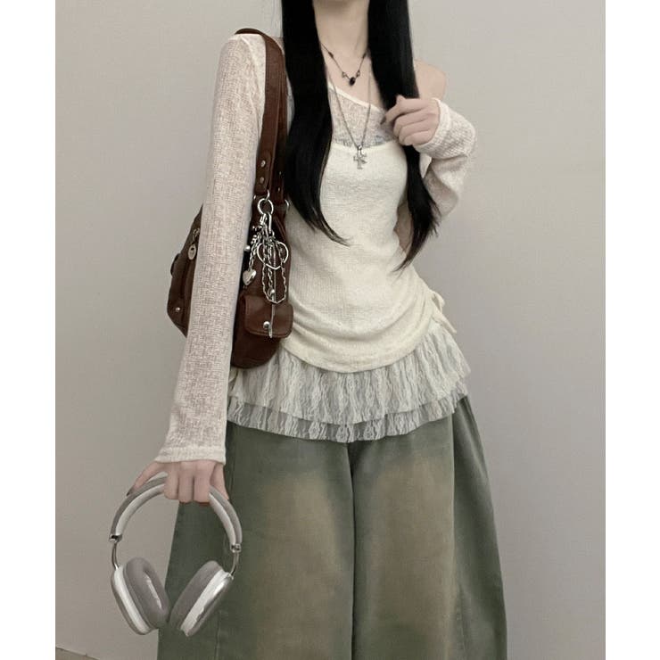 ワンショルダーニット＆レースフリルキャミソール アンサンブル | VIVID LADY | 詳細画像12 