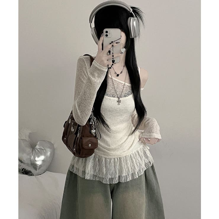 ワンショルダーニット＆レースフリルキャミソール アンサンブル | VIVID LADY | 詳細画像13 