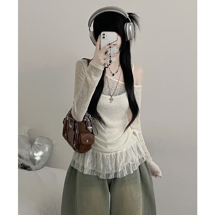 ワンショルダーニット＆レースフリルキャミソール アンサンブル | VIVID LADY | 詳細画像14 