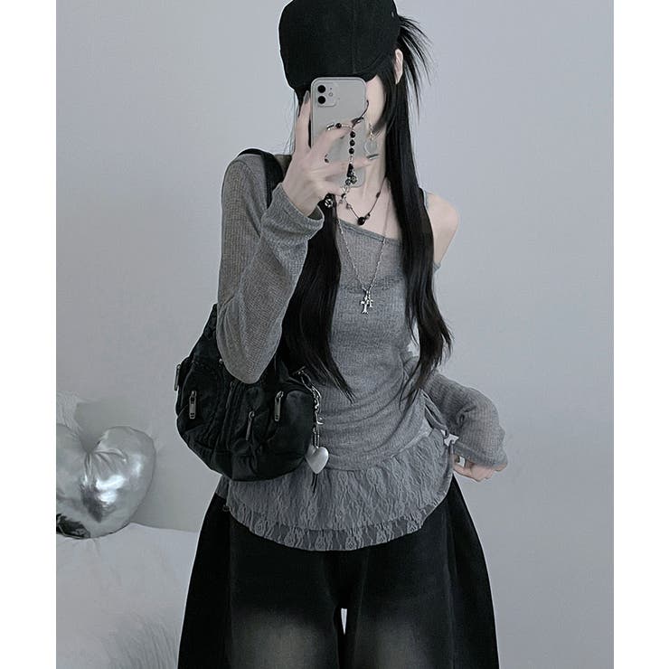 ワンショルダーニット＆レースフリルキャミソール アンサンブル | VIVID LADY | 詳細画像5 