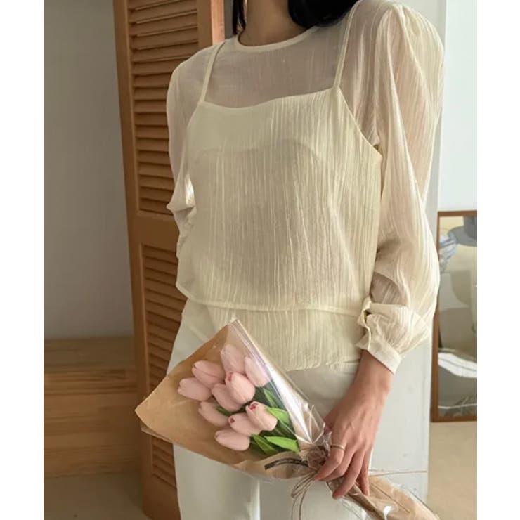 クリーム | シアーブラウスxキャミトップ アンサンブルトップス | VIVID LADY