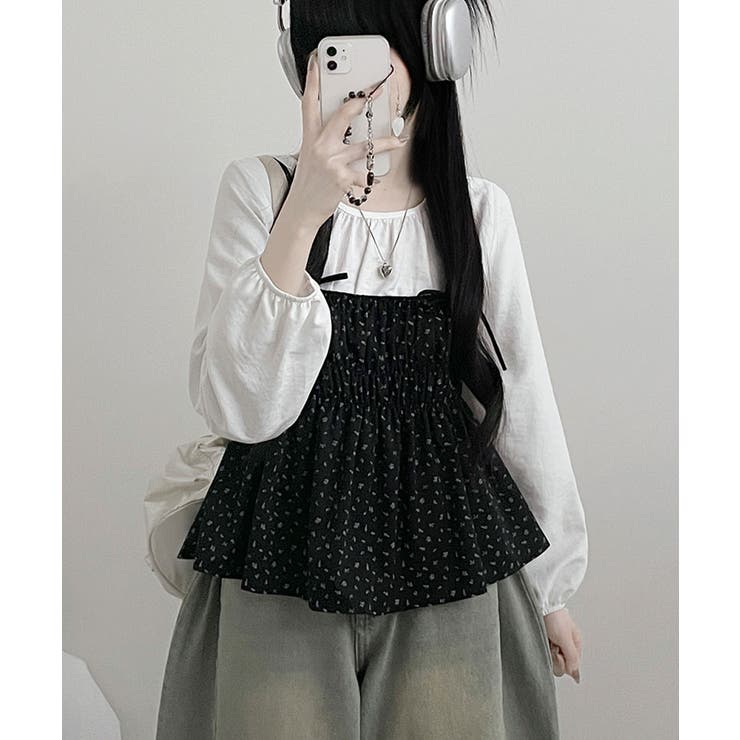 フラワー柄 キャミトップｘプルオーバーブラウス アンサンブル | VIVID LADY | 詳細画像17 