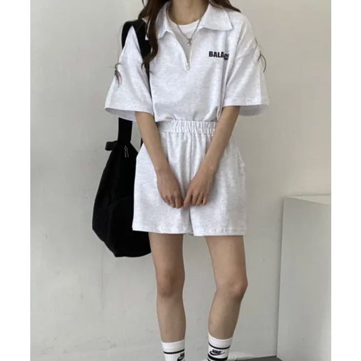 ハーフジップ半袖プルオーバー×ショートパンツ スウェットセットアップ | VIVID LADY | 詳細画像6 