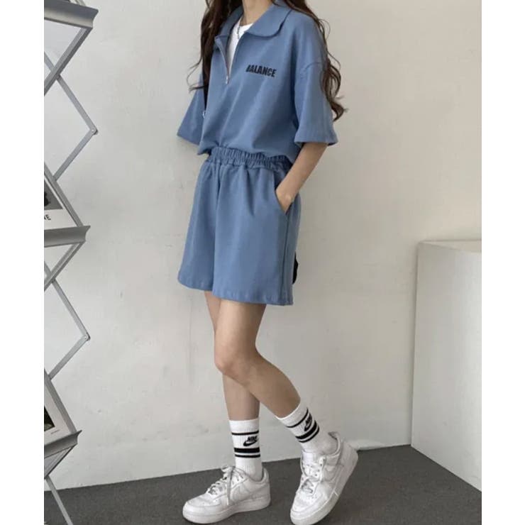 ハーフジップ半袖プルオーバー×ショートパンツ スウェットセットアップ | VIVID LADY | 詳細画像20 