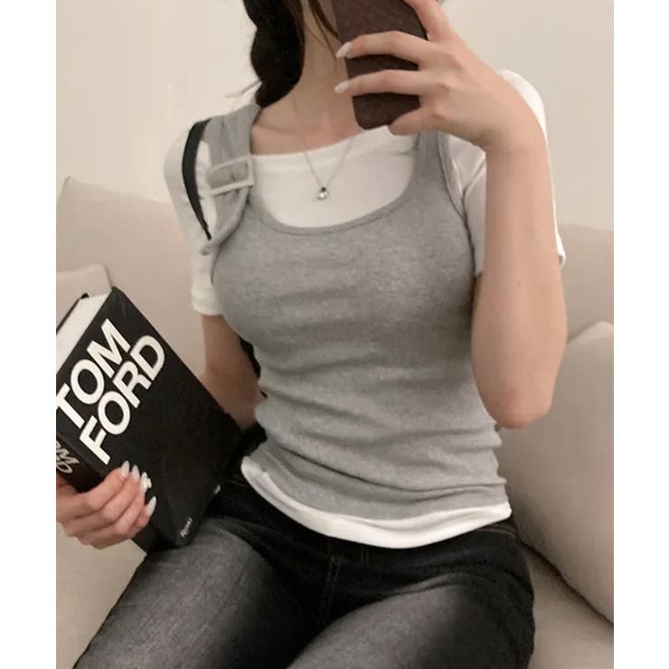 リブタンクトップ×ボートネック半袖Tシャツ アンサンブル トップス | VIVID LADY | 詳細画像11 