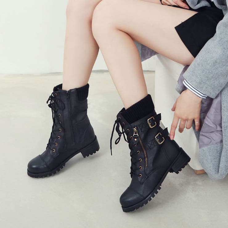 ダブルベルトニット編み上げショートブーツ レディース アンクルブーツ 品番 Kh Vivid Lady ビビッドレディー の レディースファッション通販 Shoplist ショップリスト