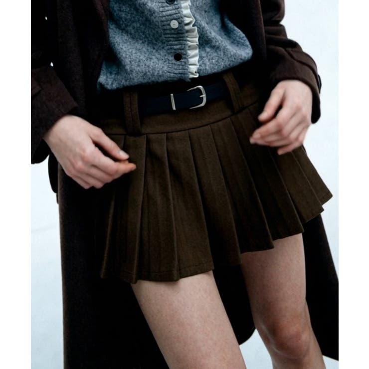 ブラウン | スエードライクプリーツミニスカート | VIVID LADY